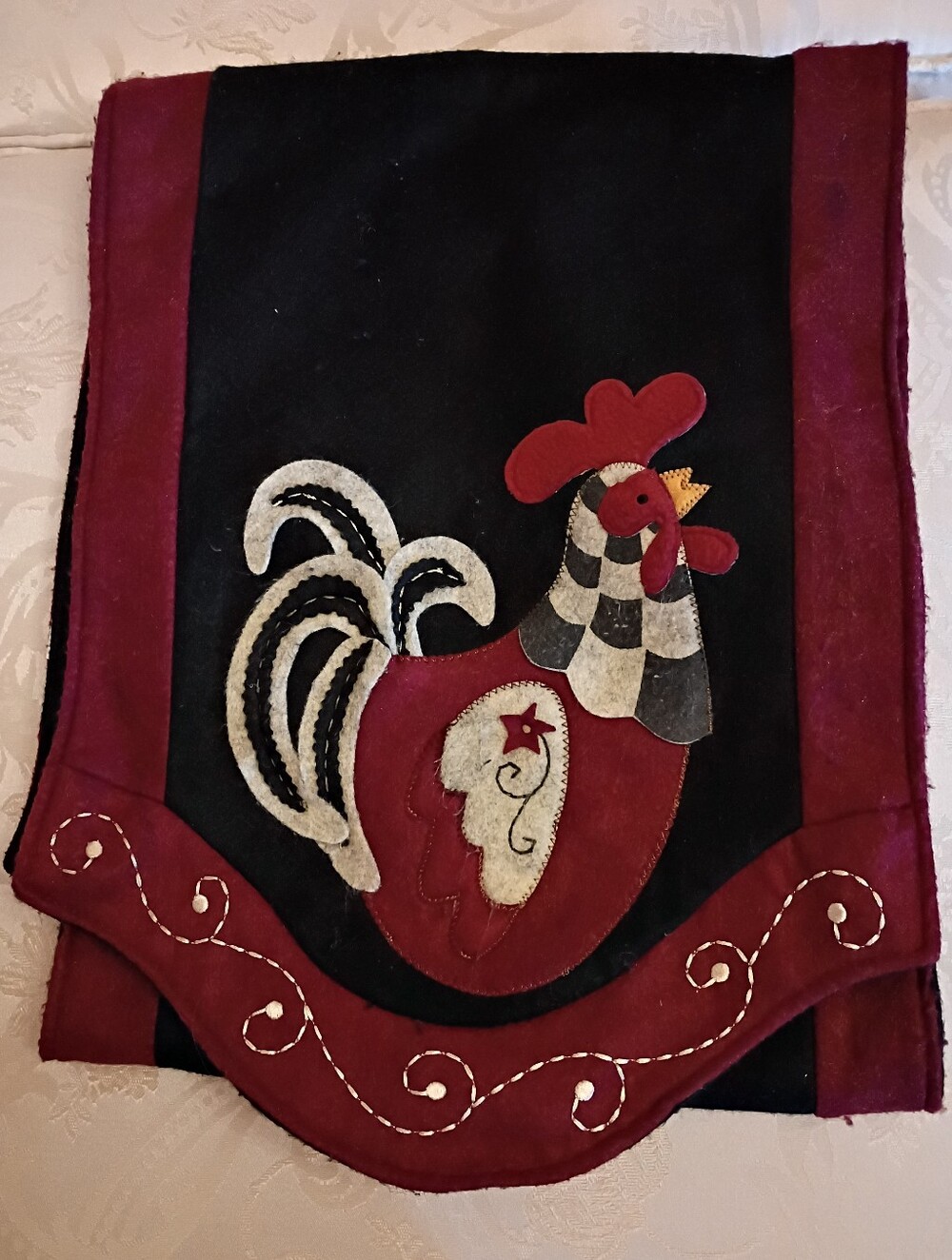 Red and Black Rooster Appliqué Table Runner